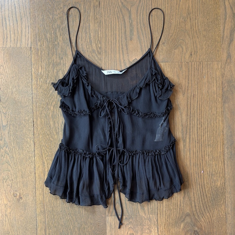 Zara Black Ruffled Camisole Top